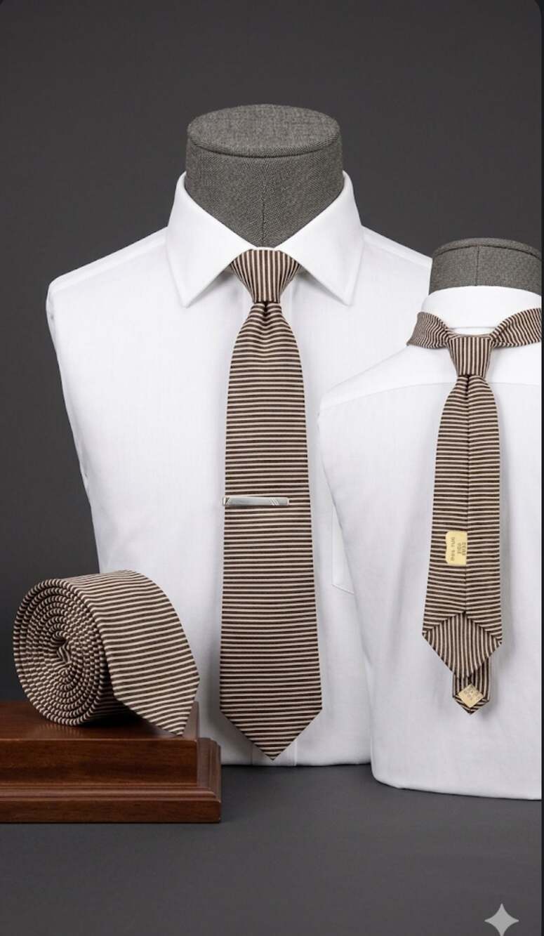 Vintage Penney's 100% Rayon Brown and White Striped Necktie